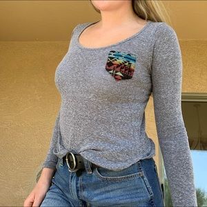 PACSUN grey long sleeve pocket tee, size XS